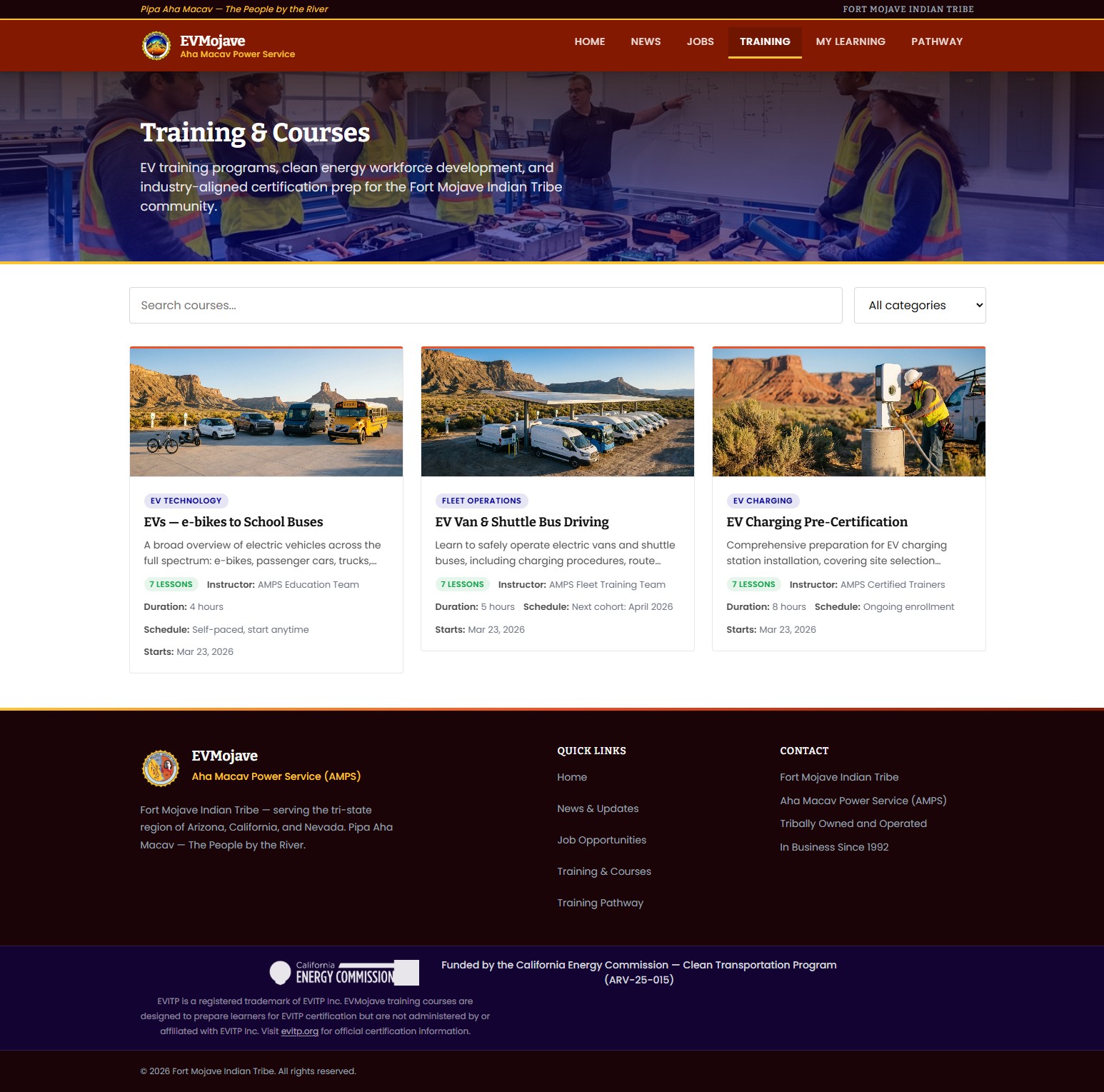 EVMojave training courses — EV workforce development curriculum